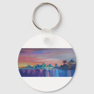 Miami Skyline Silhouette At Sunset In Florida Key Ring