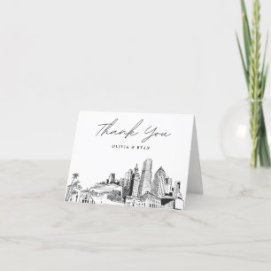 Miami Skyline Sketch Modern Blank Thank You Card