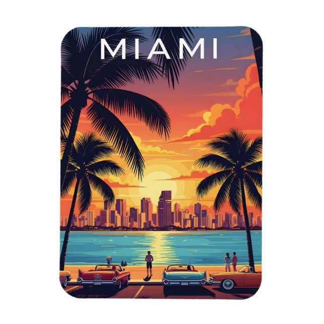 Miami Skyline Sunset Magnet (Vertical)