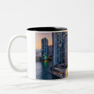 Miami Skyline Sunset with InterContinental Hotel Two-Tone Coffee Mug