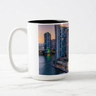 Miami Skyline Sunset with InterContinental Hotel  Two-Tone Coffee Mug
