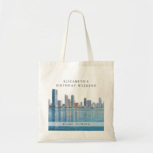 Miami Skyline Watercolor Birthday Weekend Tote Bag