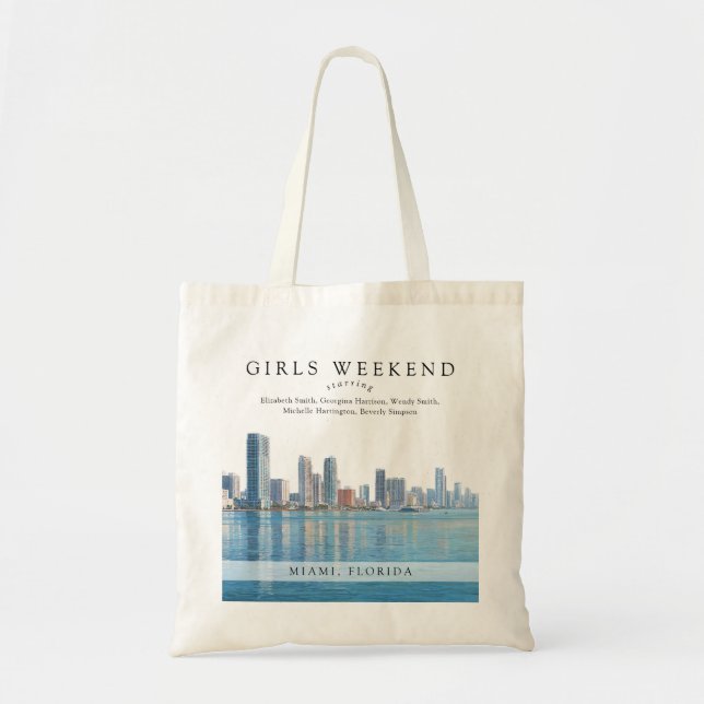 Miami Skyline Watercolor Girls Weekend Tote Bag (Front)