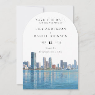 Miami Skyline Watercolor Photo Wedding Arch Save The Date