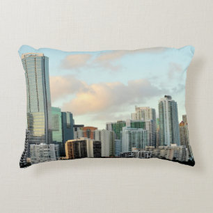 Miami skyscrapers against wide clear sky decorative cushion