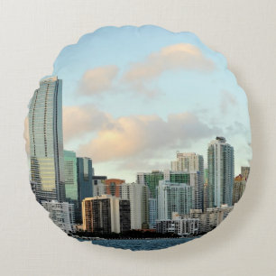 Miami skyscrapers against wide clear sky round cushion