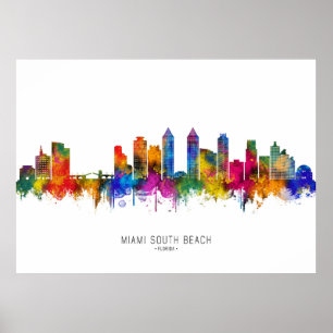Miami South Beach Florida Skyline Poster