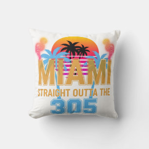 Miami Straight Outta The 305 Vintage Sunset Neon Cushion