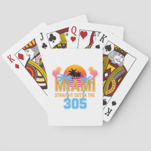 Miami Straight Outta The 305 Vintage Sunset Neon Playing Cards
