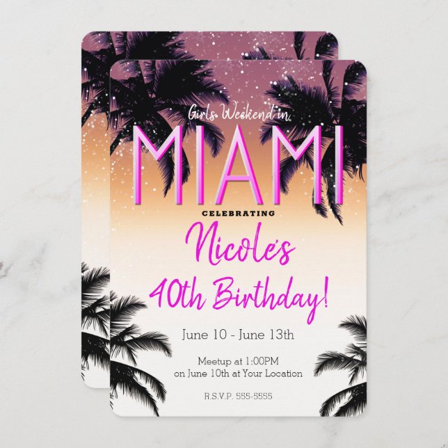 Miami Summer Girls Weekend Birthday Party Invitation (Front/Back)
