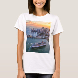 Miami Sunset Cruise Ship & Coastal Skyline Citysca T-Shirt