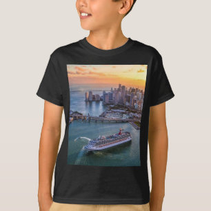 Miami Sunset Cruise Ship & Coastal Skyline Citysca T-Shirt