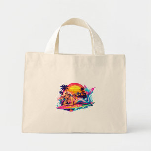 Miami Sunset Mermaid - Retro Tropical Surfboard Mini Tote Bag