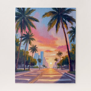 Miami Sunset Palm Trees Jigsaw Puzzle