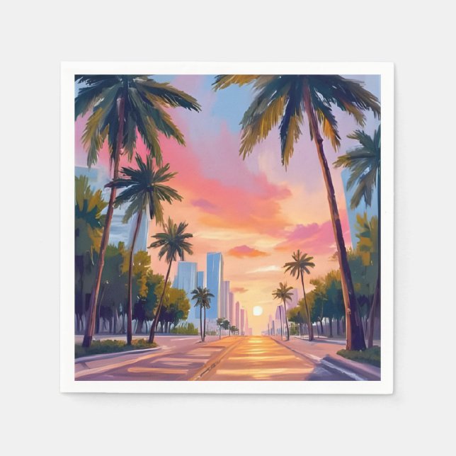 Miami Sunset Palm Trees Napkin (Front)