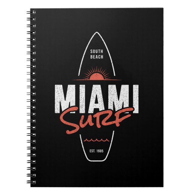 Miami Surf – Vintage Beach Sunset Surfboard Design Notebook (Front)