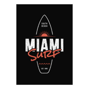 Miami Surf – Vintage Beach Sunset Surfboard Design Photo Print