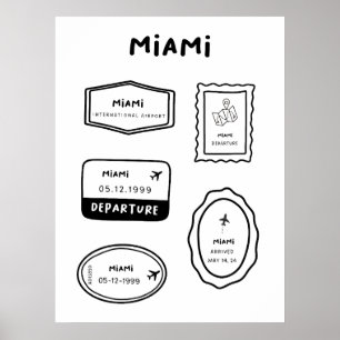 Miami - Travel Stamp Collection   Minimalist Poster