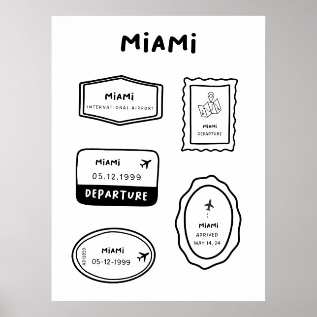 Miami - Travel Stamp Collection | Minimalist Poster (Front)