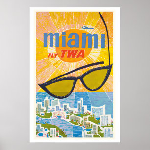 Miami United States Airline Aircraft Vintage Poster