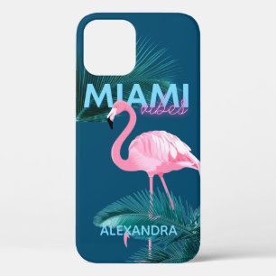 Miami Vibes Neon Flamingo Personalised iPhone 12 Case