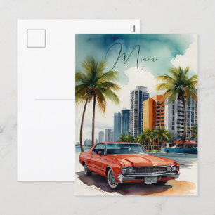 Miami watercolor art holiday postcard