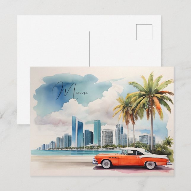 Miami watercolor art postcard (Front/Back)