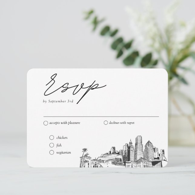 Miami Wedding Traditional RSVP Meal Options Enclosure Card (Standing Front)