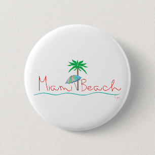 Miami with Palm and Umbrella 6 Cm Round Badge