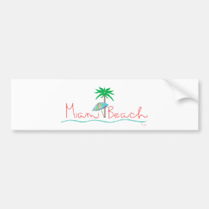 Miami with Palm and Umbrella Bumper Sticker