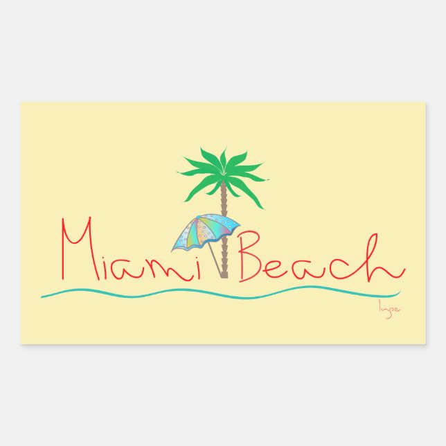 Miami with Palm and Umbrella Rectangular Sticker (Front)