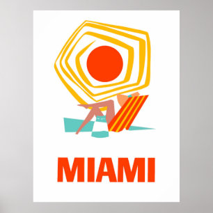 Miami, woman sunbathing under the sun poster