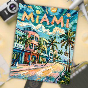 Miami's Ocean Drive Art in Van Gogh's Style Travel Postcard
