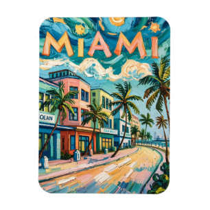 Miami's Ocean Drive Travel Art in Van Gogh's Style Magnet