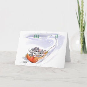 Mic, Mac And Moe's Winter Holiday Landscape Card