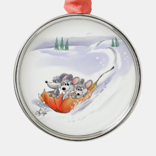 Mic, Mac And Moe's Winter Holiday Round Ornament