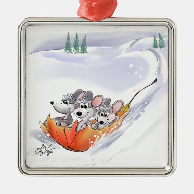 Mic, Mac And Moe's Winter Holiday Square Ornament (Front)
