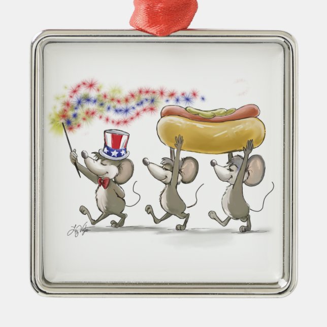 Mic, Mac & Moe's Happy 4th Premium Square Ornament (Front)