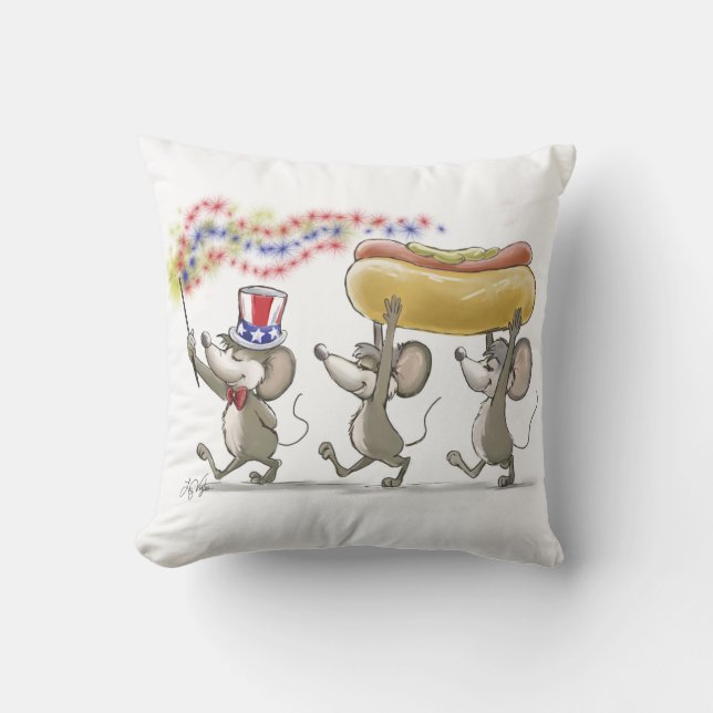 Mic, Mac & Moe's Happy 4th Throw Pillow (Front)