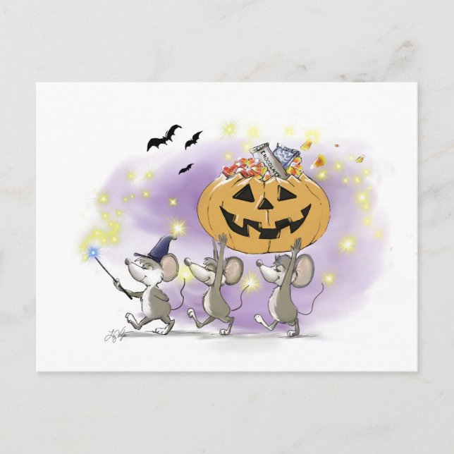 Mic, Mac & Moe's Happy Halloween Holiday Postcard (Front)