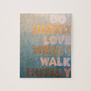 Micah 6:8 Gold and Teal Jigsaw Puzzle
