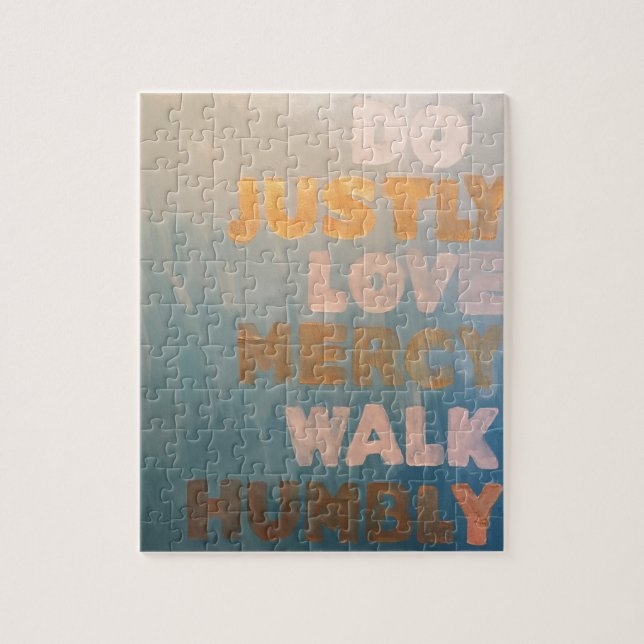 Micah 6:8 Gold and Teal Jigsaw Puzzle (Vertical)