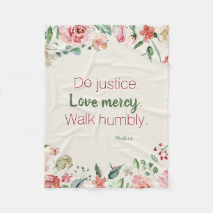 Micah 6:8 Pink and Cream Floral Watercolor Fleece Blanket