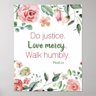Micah 6:8 Pink and Cream Floral Watercolor Poster