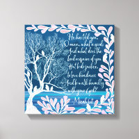 Micah 6:8 Teal Blue White Tree Birds Bible Verse