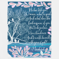 Micah 6:8 Teal Blue White Tree Birds Bible Verse