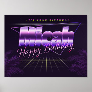 Micah Name Vorname lila retro Poster Geburtstag