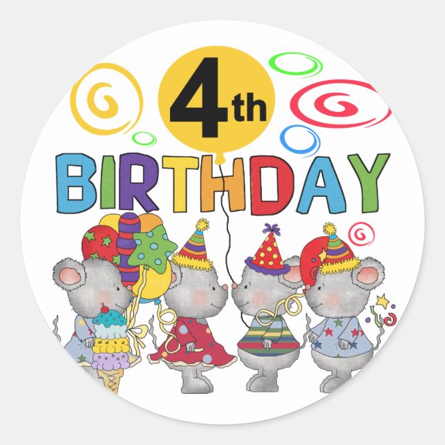 Mice 4th Birthday T-shirts and Gifts Classic Round Sticker (Front)