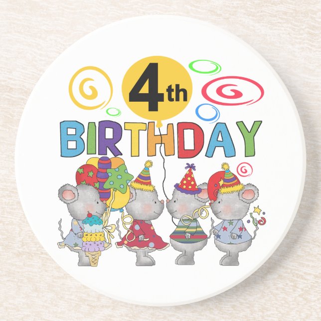 Mice 4th Birthday T-shirts and Gifts Coaster (Front)
