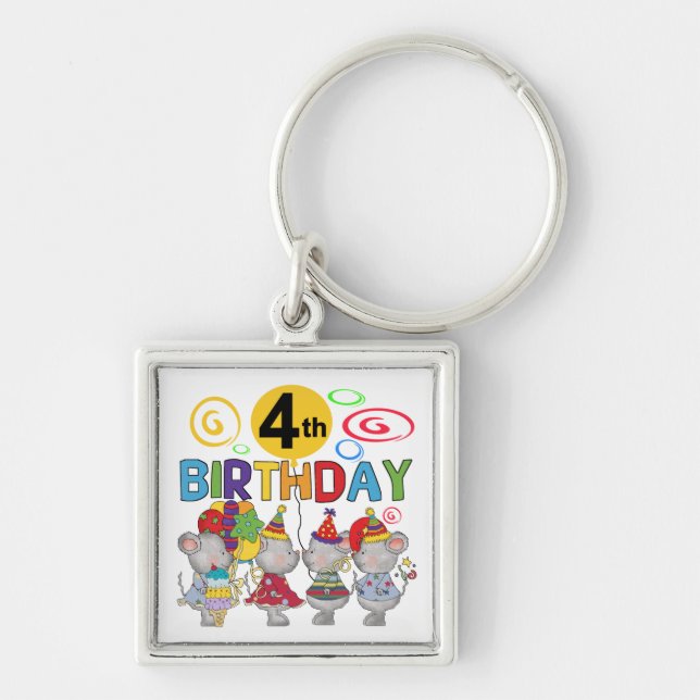 Mice 4th Birthday T-shirts and Gifts Key Ring (Front)
